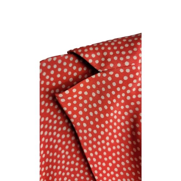St. John Polka Dot Pullover Silk Blouse Orange Sz 16 Women's Zip Career - Picture 2 of 10